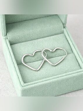 Sterling Silver Heart Hoop Earrings - Silver Heart Hoops
